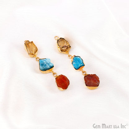 Rough Gemstone Bezel Setting 56x9mm Gold Plated Long Dangle Earring Pair Connectors