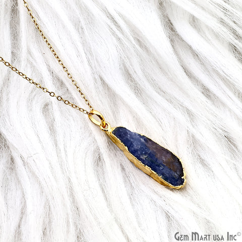 Kyanite Free Form 37x11mm Gold Electroplated Gemstone Single Bail Pendant