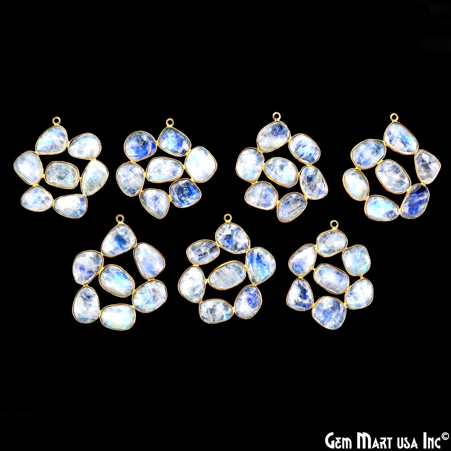 Rainbow Moonstone Gold Plated 37mm Dangle Finding Component