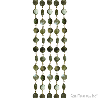 Labradorite Coin Beads 8-9mm Gold Plated wire wrapped Rosary Chain