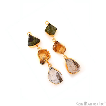 Rough Gemstone Bezel Setting 57x10mm Gold Plated Long Dangle Earring Pair Connectors