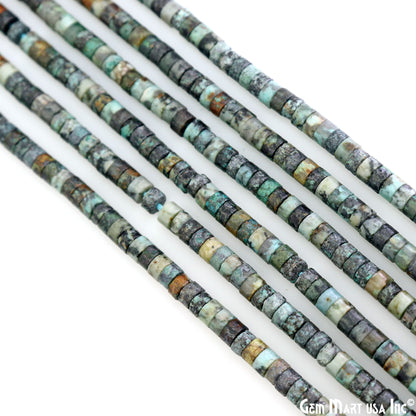 African Turquoise Rondelle Beads, 13 Inch Gemstone Strands, Drilled Strung Nugget Beads, Faceted Round, 4mm