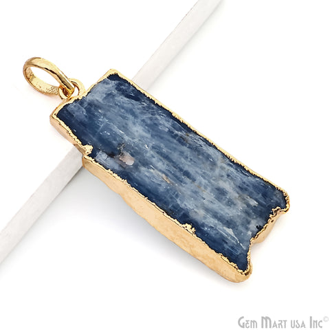 Kyanite Free Form 37x16mm Gold Electroplated Gemstone Single Bail Pendant