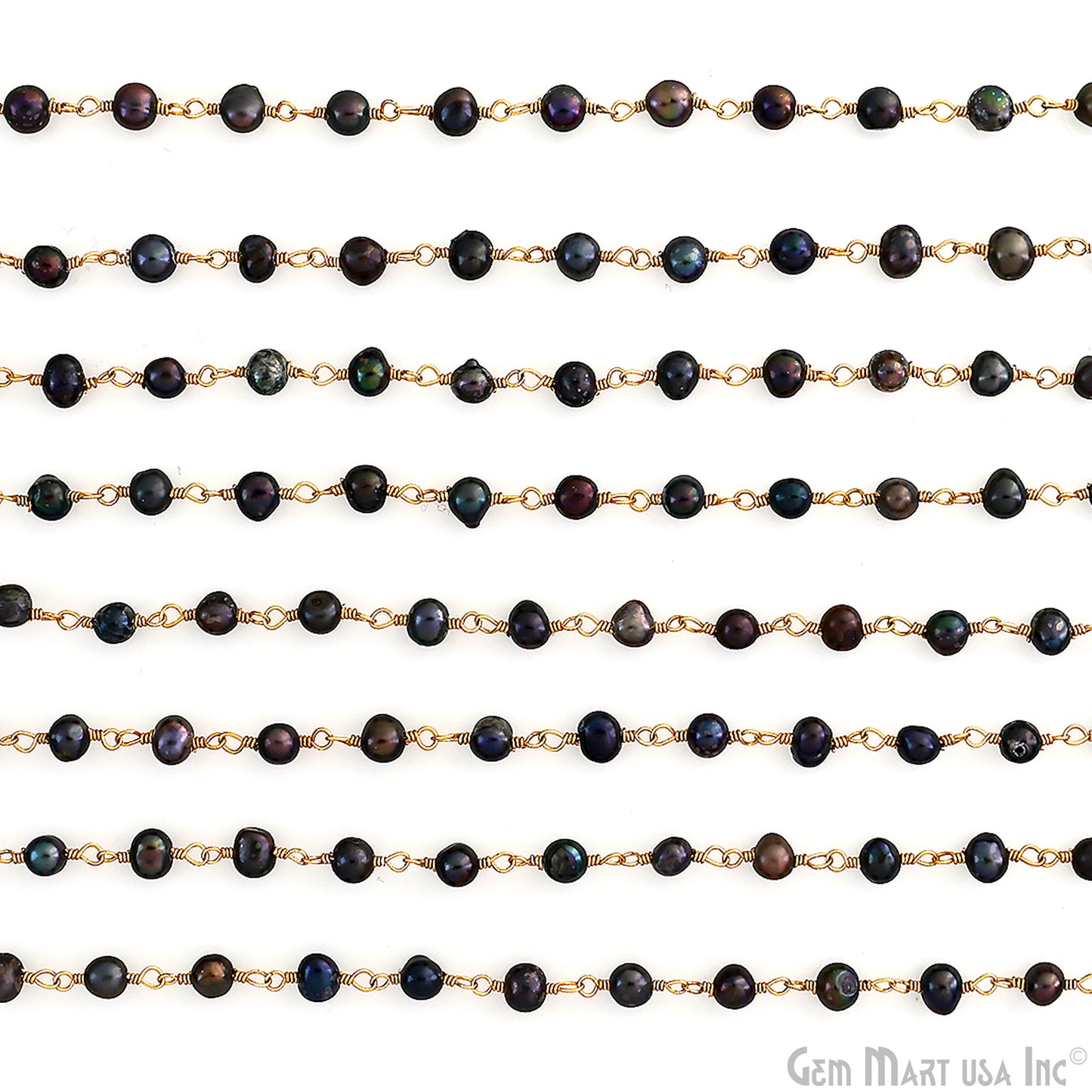 Black Pearl Round Gold Plated Wire Wrapped Beads Rosary Chain