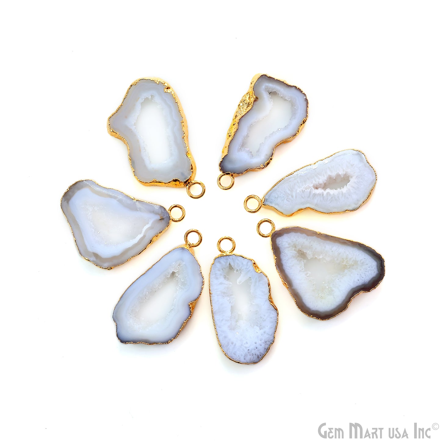 White Agate Geode Druzy 1-2 Inch Single Bail Gold Electroplated Gemstone Connector