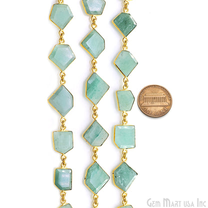 Aventurine 15mm Up Faceted Free Form Gold Plated Bezel Connector Link Chain