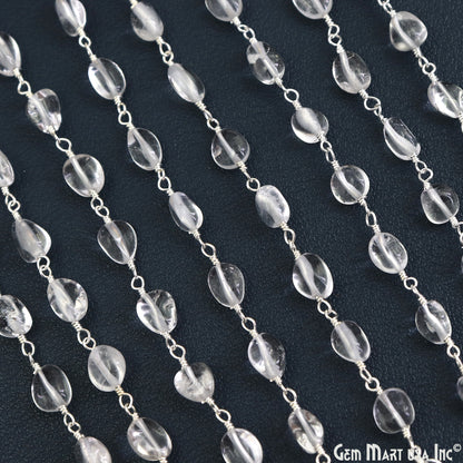 Crystal Tumble Beads 8x5mm Silver Wire Wrapped Rosary Chain