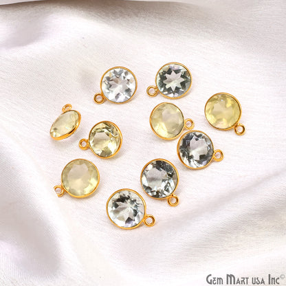 Round 10mm Brilliant Cut Gold Plated Bezel Single Bail Gemstone Connector