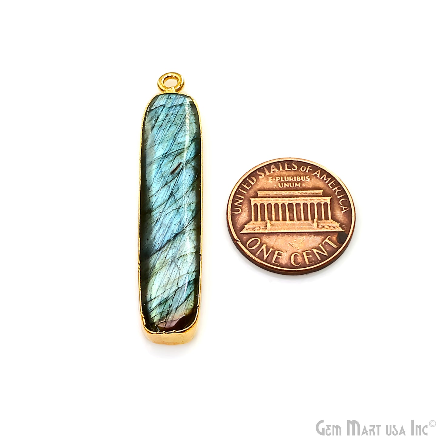Labradorite Rectangle 40x9mm Gemstone Connector (Pick Plating)