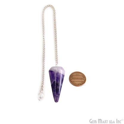 Smooth Pendulum, Healing Pendant, Dowsing Pointed Pendulum Pendant, Silver Plated Chain, faceted dowser pendulum 44X16MM