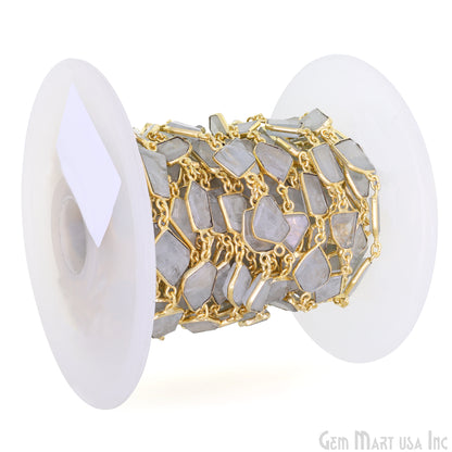 Aquamarine 10-15mm Faceted Free Form Gold Plated Bezel Connector Link Chain