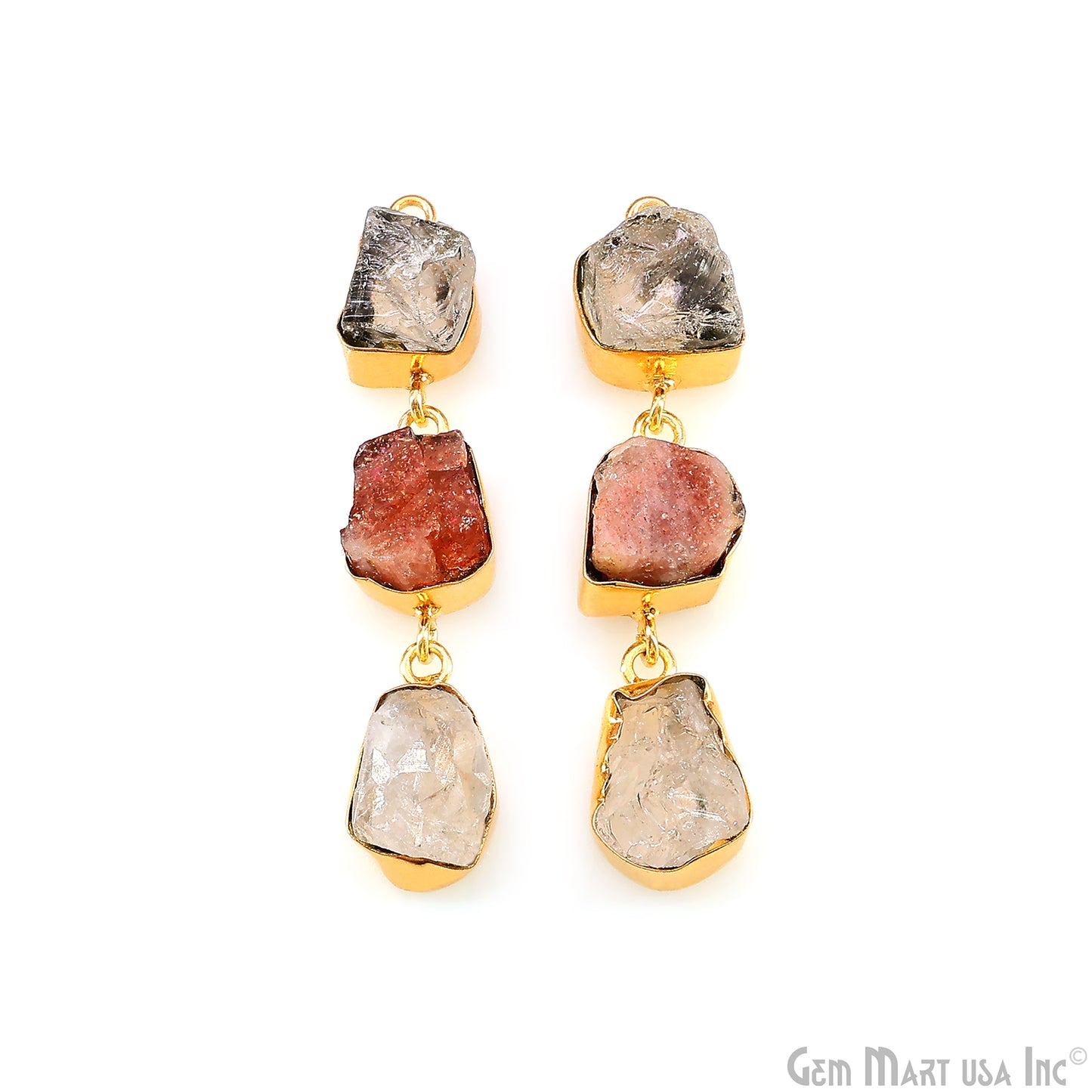 Rough Gemstone Bezel Setting 52x9mm Gold Plated Long Dangle Earring Pair Connectors