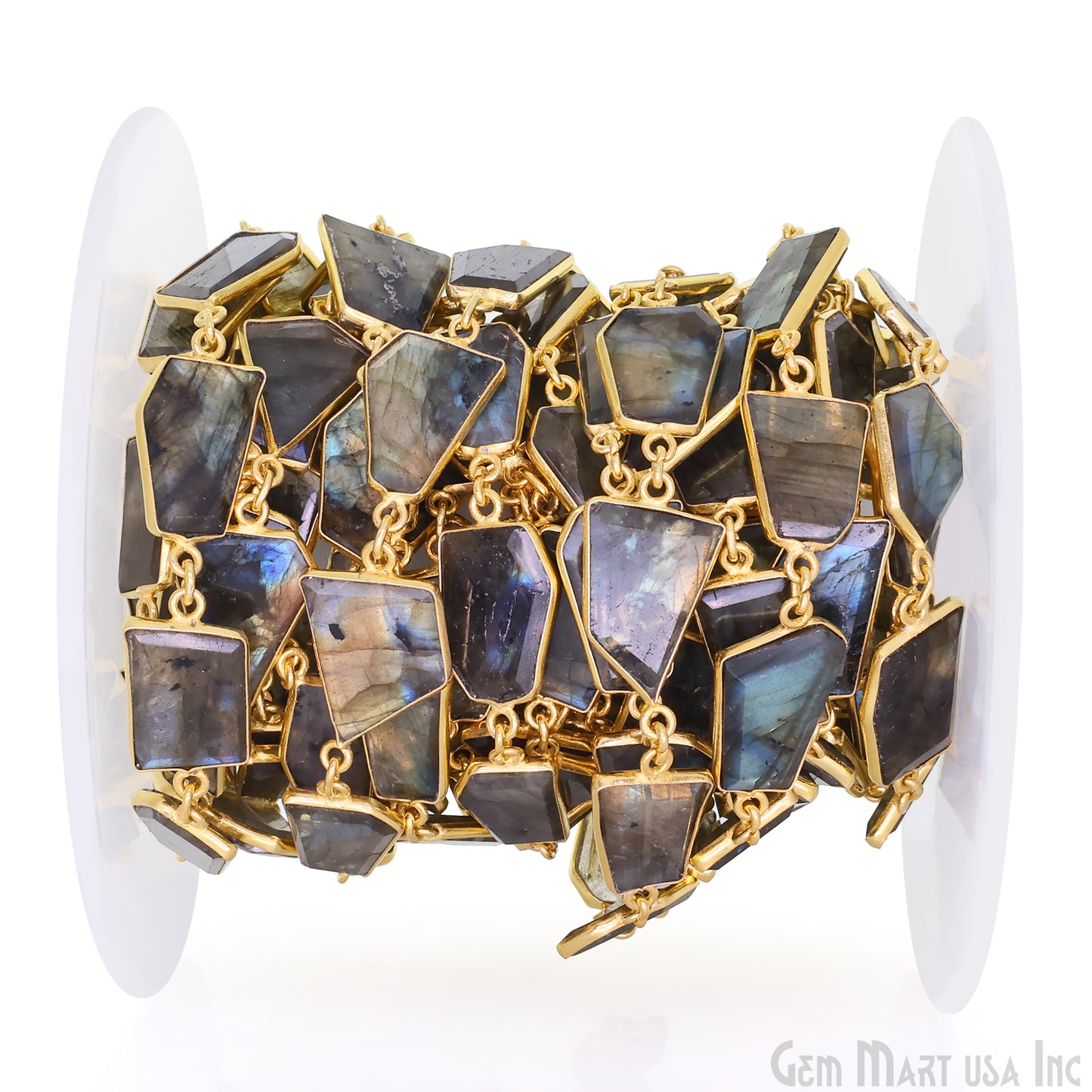 Labradorite 10-15mm Faceted Free Form Gold Plated Bezel Connector Link Chain