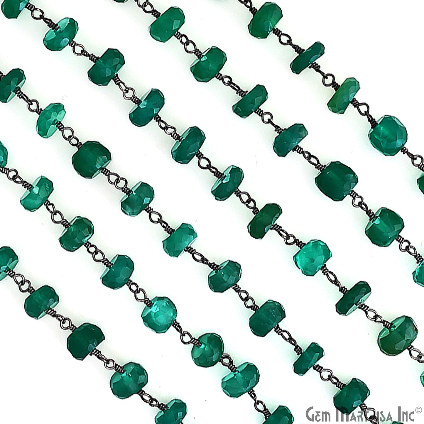Green Onyx Rondelle Oxidized Wire Wrapped Rosary Chain