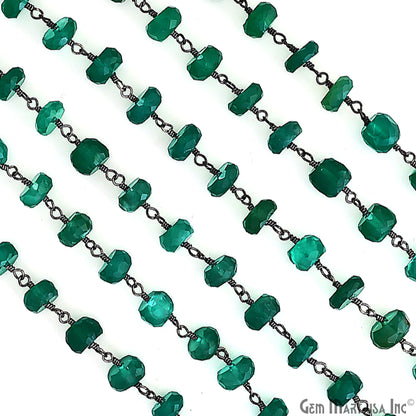 Green Onyx Rondelle Oxidized Wire Wrapped Rosary Chain