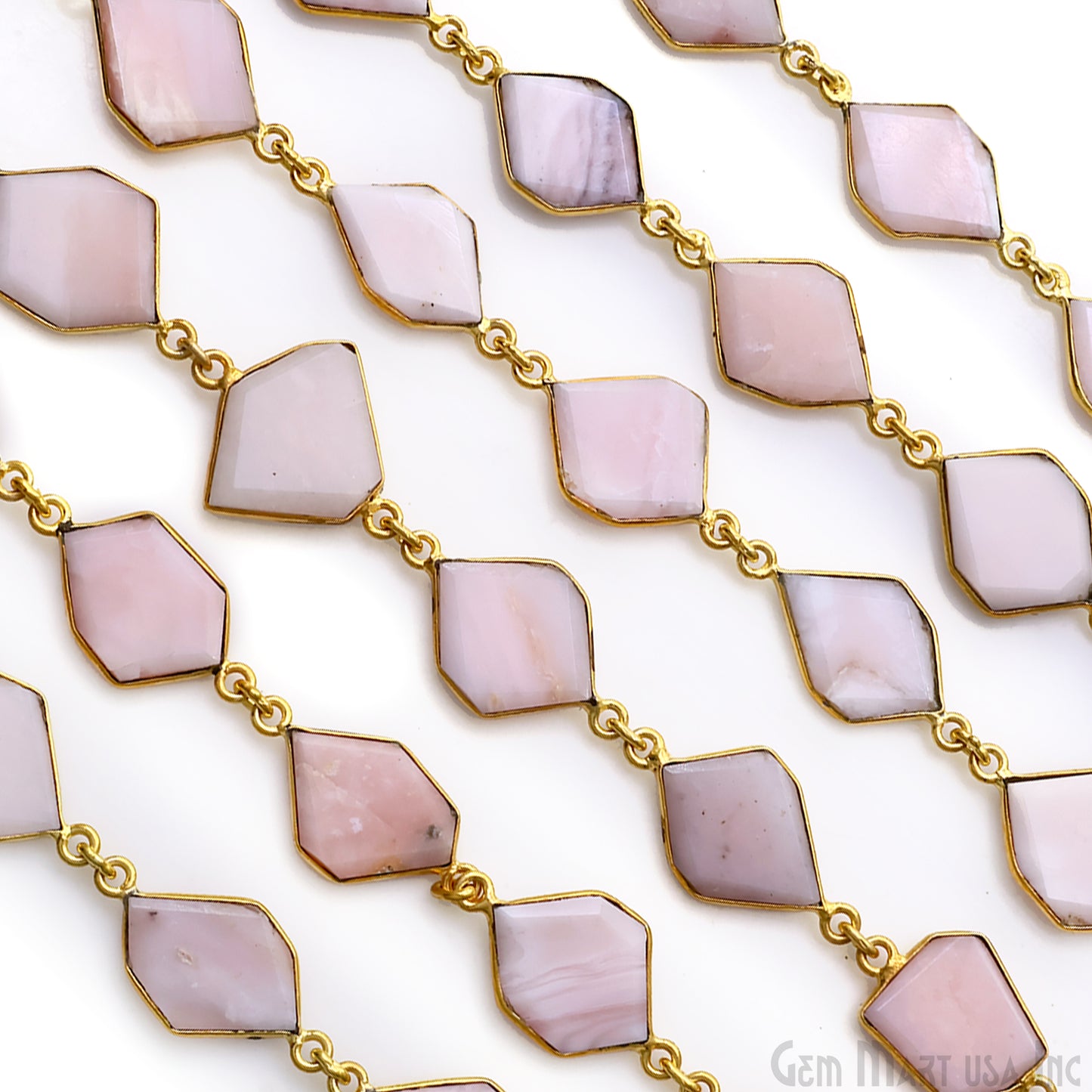 Pink Opal 10-15mm Faceted Free Form Gold Plated Bezel Connector Link Chain