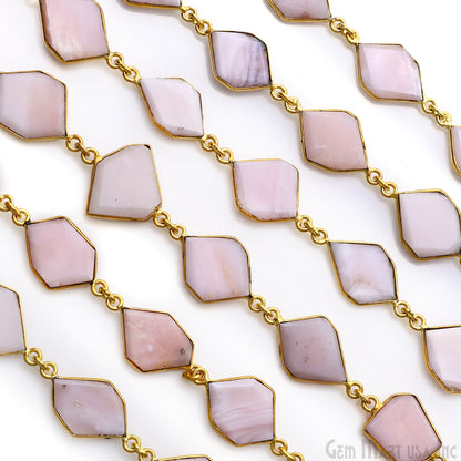 Pink Opal 10-15mm Faceted Free Form Gold Plated Bezel Connector Link Chain