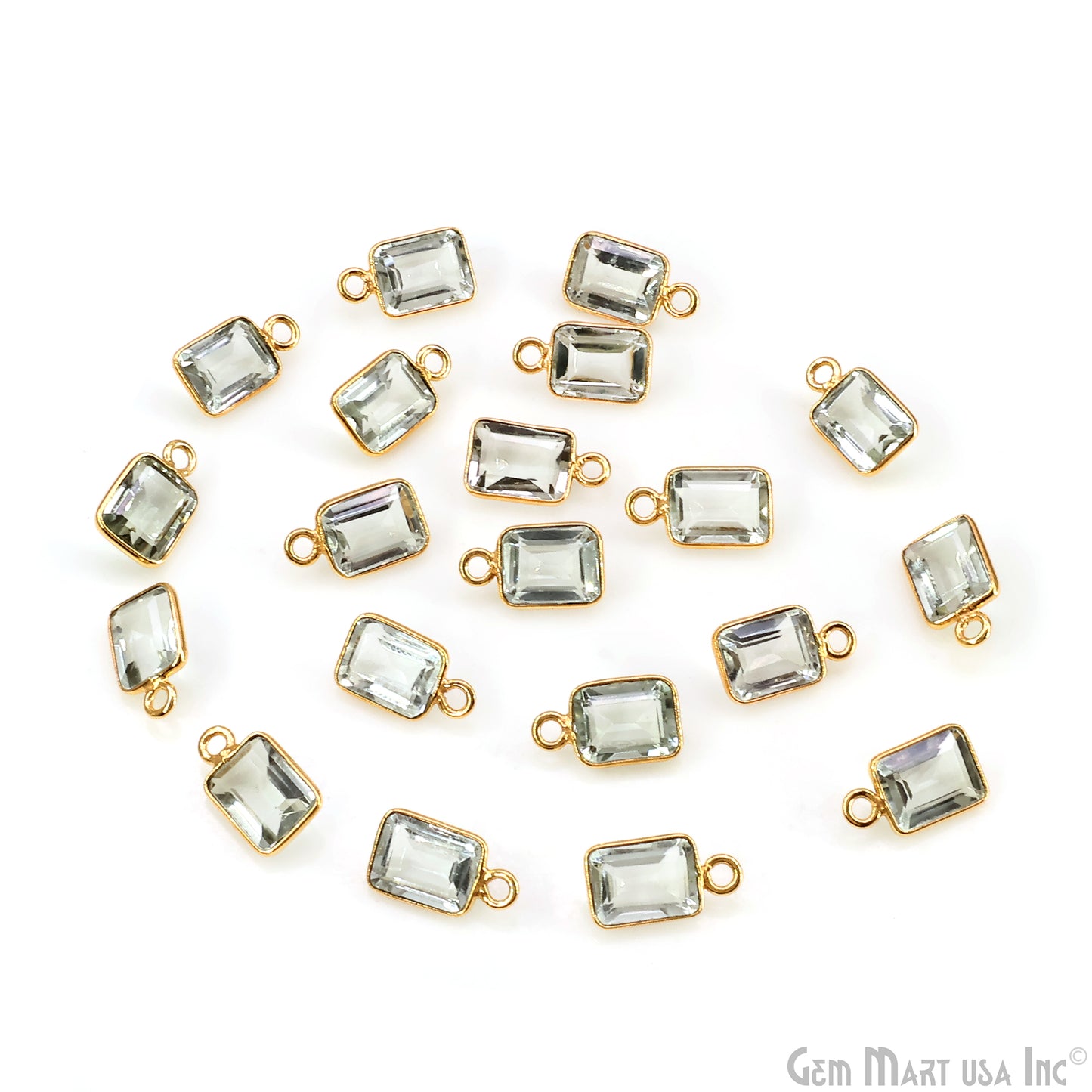 Green Amethyst Octagon 6x8mm Brilliant Cut Gold Plated Bezel Single Bail Gemstone Connector