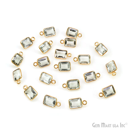 Green Amethyst Octagon 6x8mm Brilliant Cut Gold Plated Bezel Single Bail Gemstone Connector