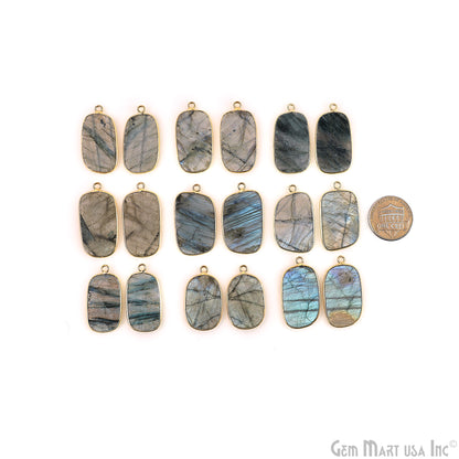 Labradorite Octagon Gold Plated Single Bail Bezel Smooth Slab Slice Thick Gemstone Connector 30x16mm 1 Pair