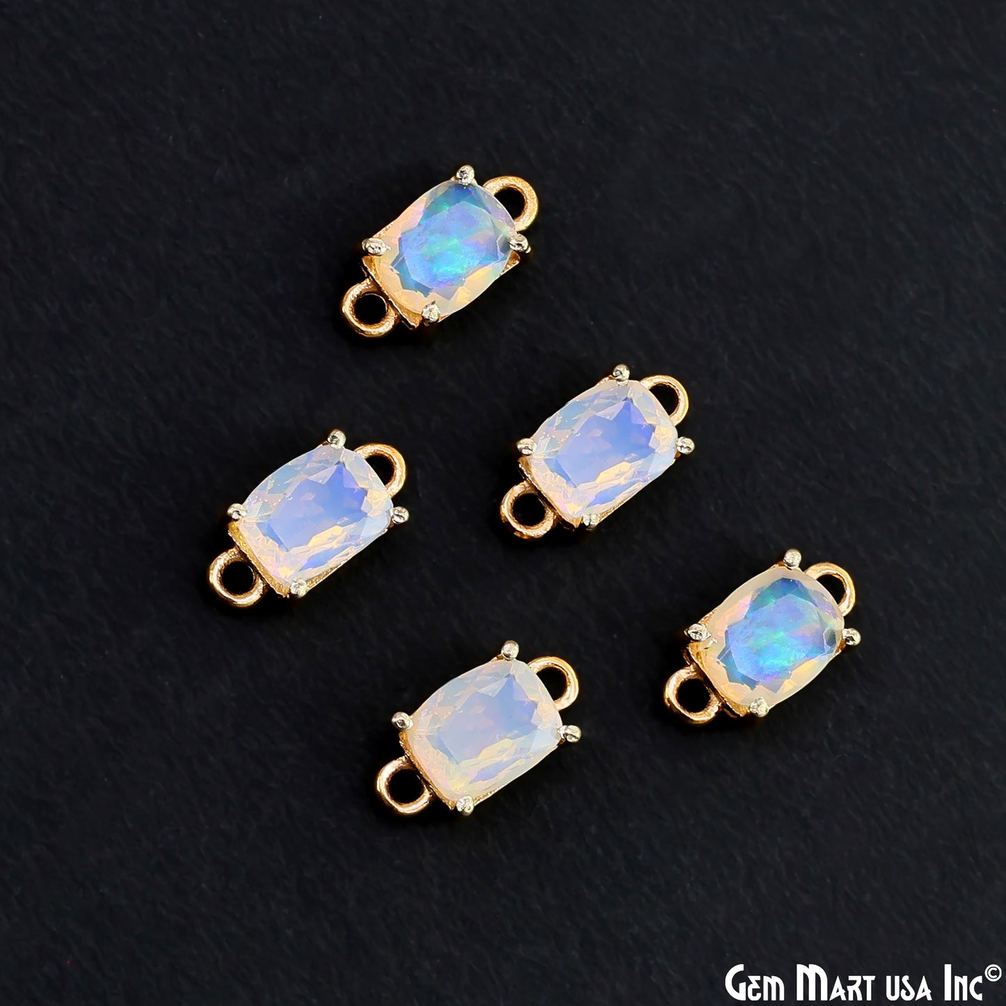 Ethiopian Opal Gemstone Octagon 7x9mm Prong Setting Gold Plated Connector