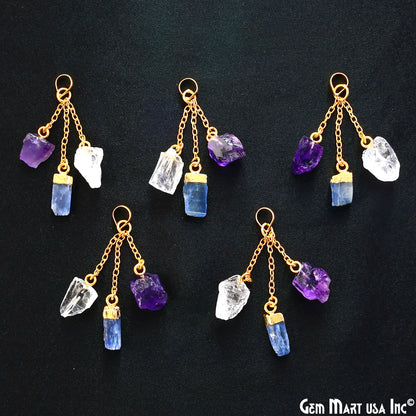 Multi Color Rough Gemstone Pendant 46x10mm Dangle Earring Connector