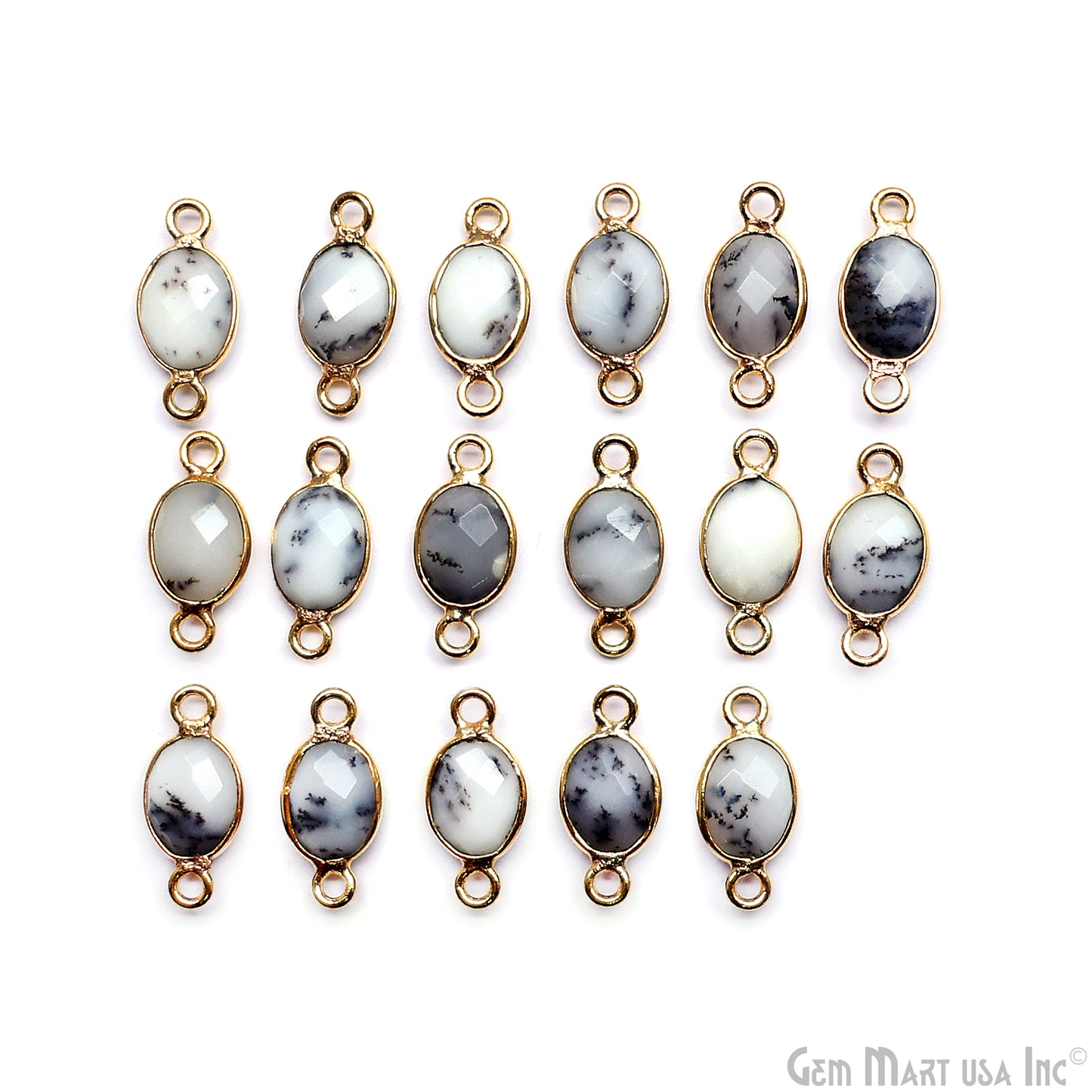 Oval 6x8mm Gold Plated Bezel Double Bail Gemstone Connector