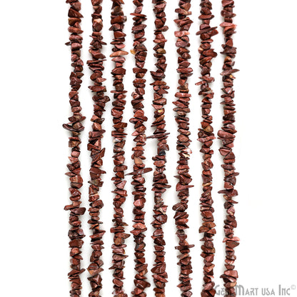 Red Jasper Chip Beads, 34 Inch, Natural Chip Strands, Drilled Strung Nugget Beads, 3-7mm, Polished, GemMartUSA (CHRJ-70001)