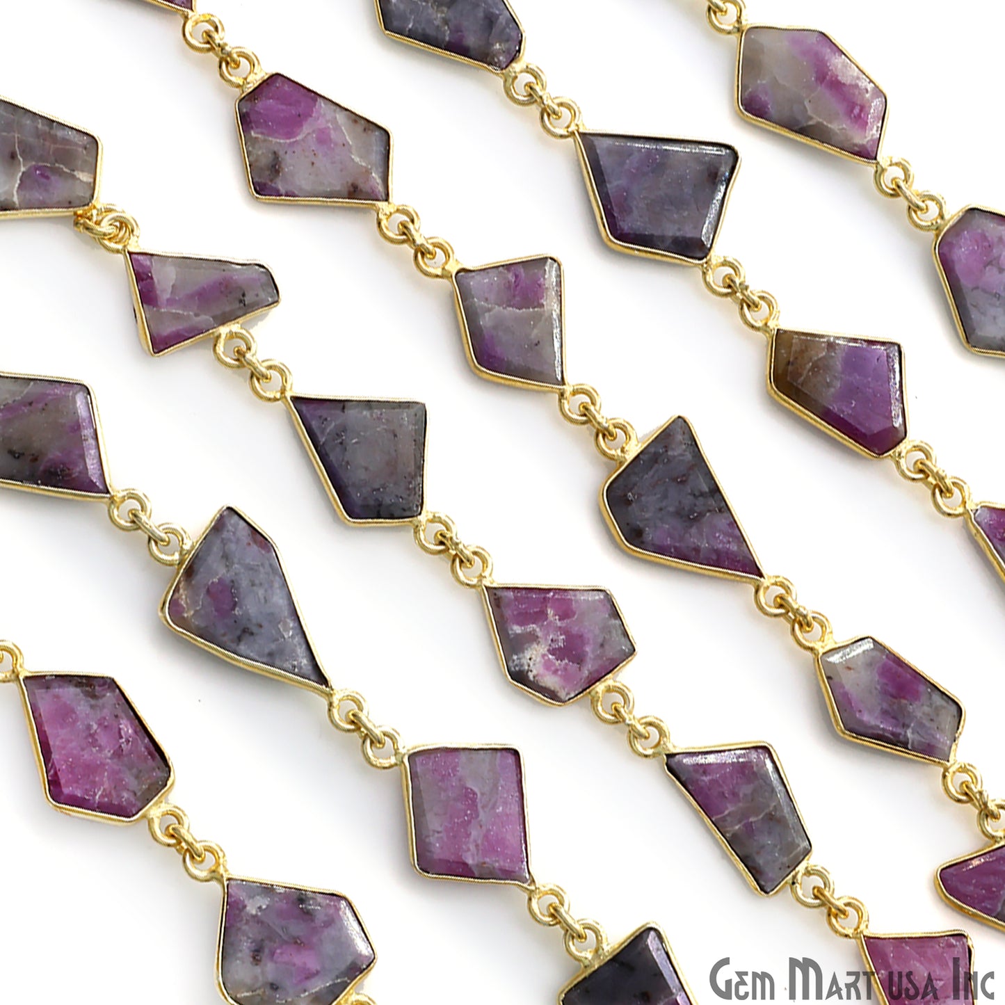 Ruby Ziopsite 10mm Faceted Free Form Gold Plated Bezel Connector Link Chain