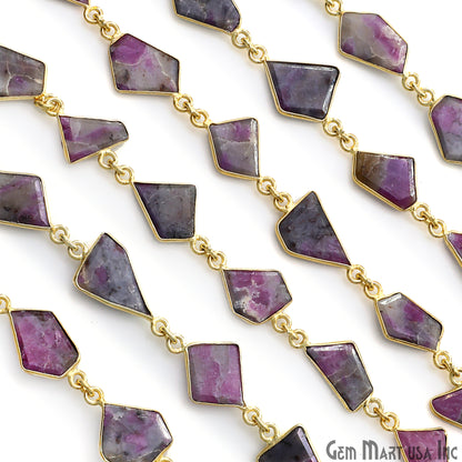 Ruby Ziopsite 10mm Faceted Free Form Gold Plated Bezel Connector Link Chain