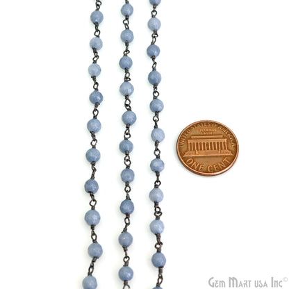 Blue Lace Agate Jade Faceted Beads 4mm Oxidized Wire Wrapped Rosary Chain