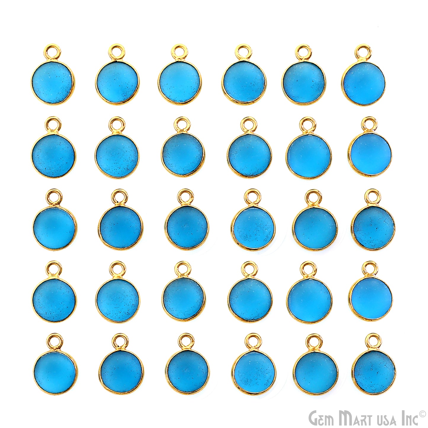 Swiss Blue Frosted Round 8mm Gold Plated Single Bail Bezel Gemstone Connector