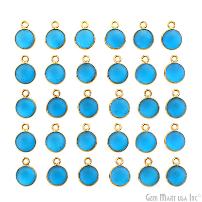 Swiss Blue Frosted Round 8mm Gold Plated Single Bail Bezel Gemstone Connector