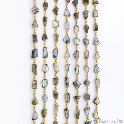 Labradorite 10mm Faceted Free Form Gold Plated Bezel Connector Link Chain