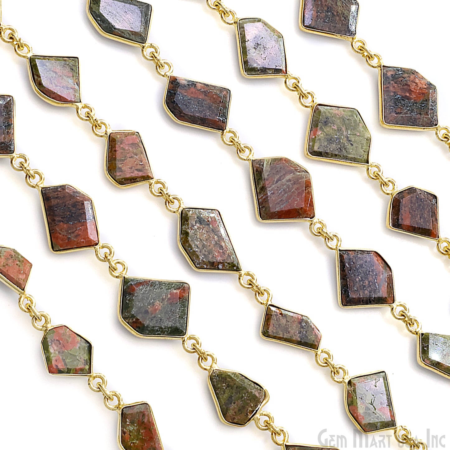 Unakite 10-15mm Faceted Free Form Gold Plated Bezel Connector Link Chain