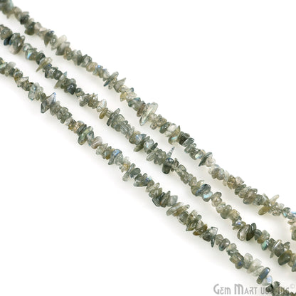 Labradorite Chip Beads, 34 Inch, Natural Chip Strands, Drilled Strung Nugget Beads, 3-7mm, Polished, GemMartUSA (CHLB-70001)