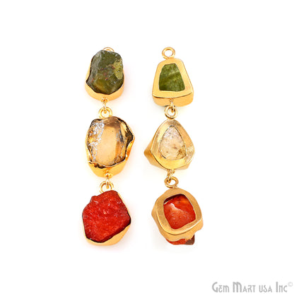 Rough Gemstone Bezel Setting 52x10mm Gold Plated Long Dangle Earring Pair Connectors
