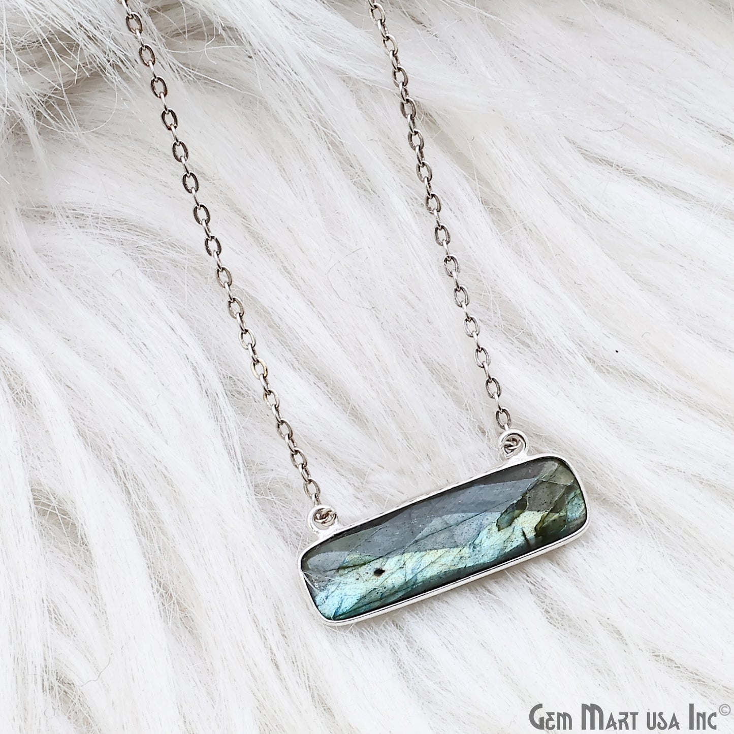 Labradorite Rectangle Bar 29x11mm Silver Plated Gemstone Connector