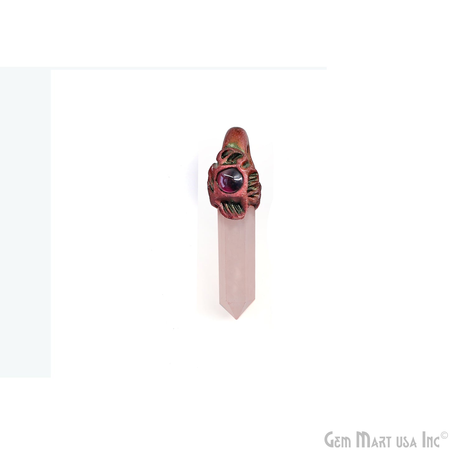 Rose Quartz with Garnet Polymer Clay Crystal Pendant, Dowsing Clay Single Bail Pendant