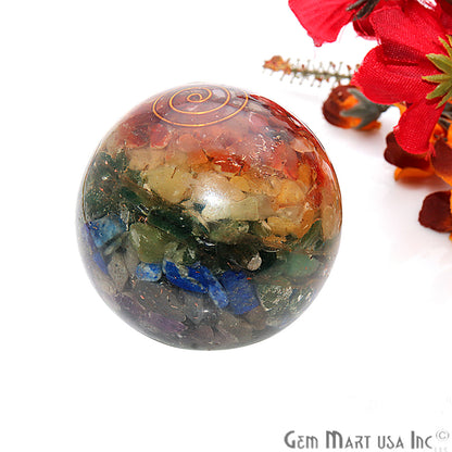 Seven Chakra Healing Gemstone Sphere 2" - Reiki Meditation Ball, Chakra Balancing, Orgone Energy, Spiritual Healing, Home Decor