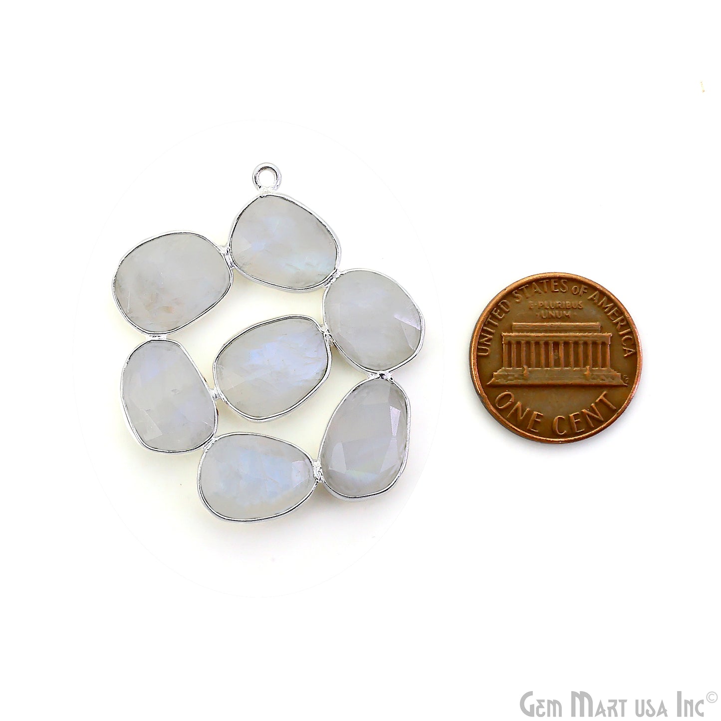 Rainbow Moonstone Silver Plated 37mm Dangle Finding Component