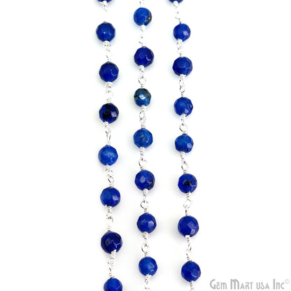 Blue Jade Faceted Beads 5mm Silver Plated Wire Wrapped Rosary Chain