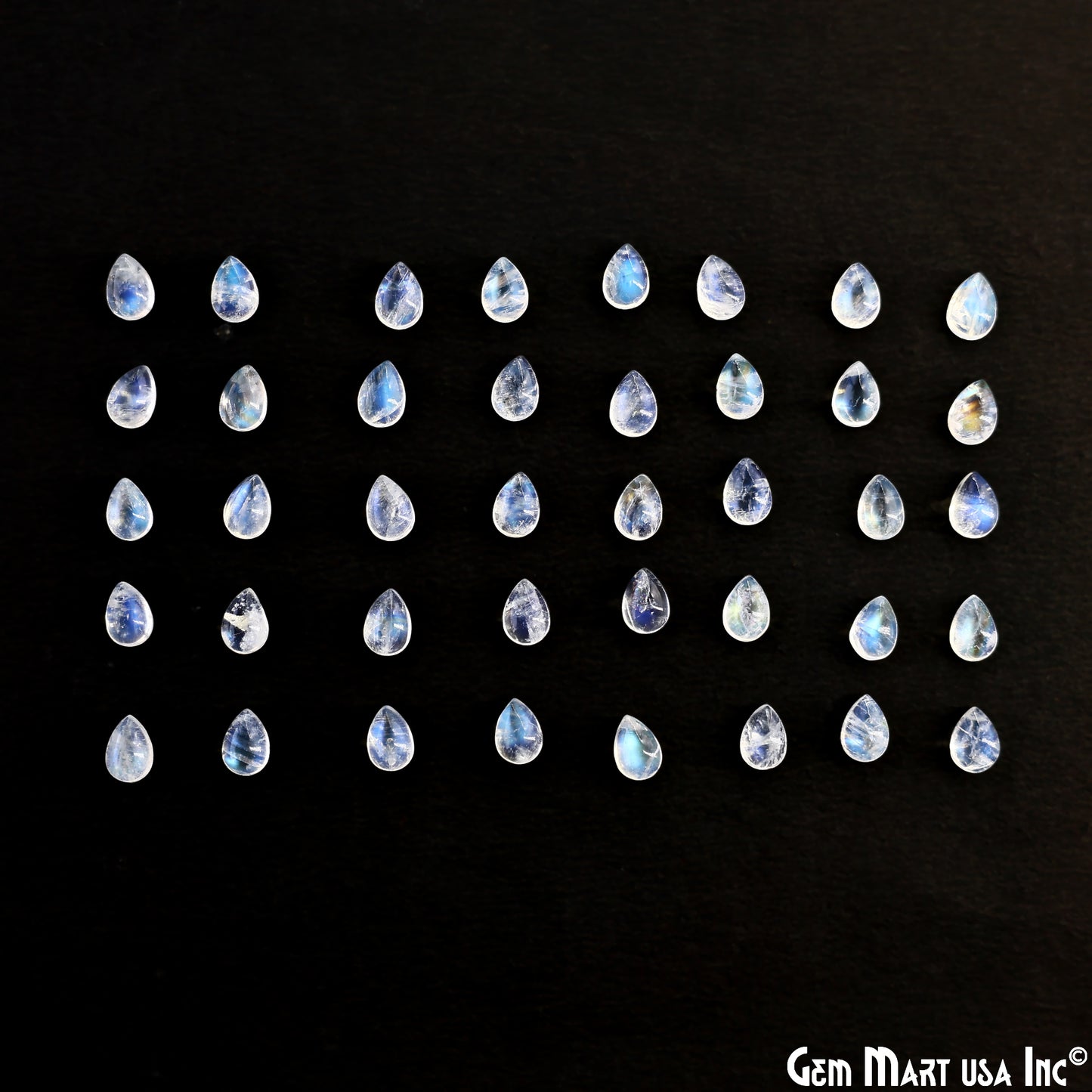 Rainbow Moonstone Wholesale Gemstones, 100% Natural Semi-Precious Gems, Rainbow Cabochons Loose Gems, 5x7mm, Pear, 5 Carats