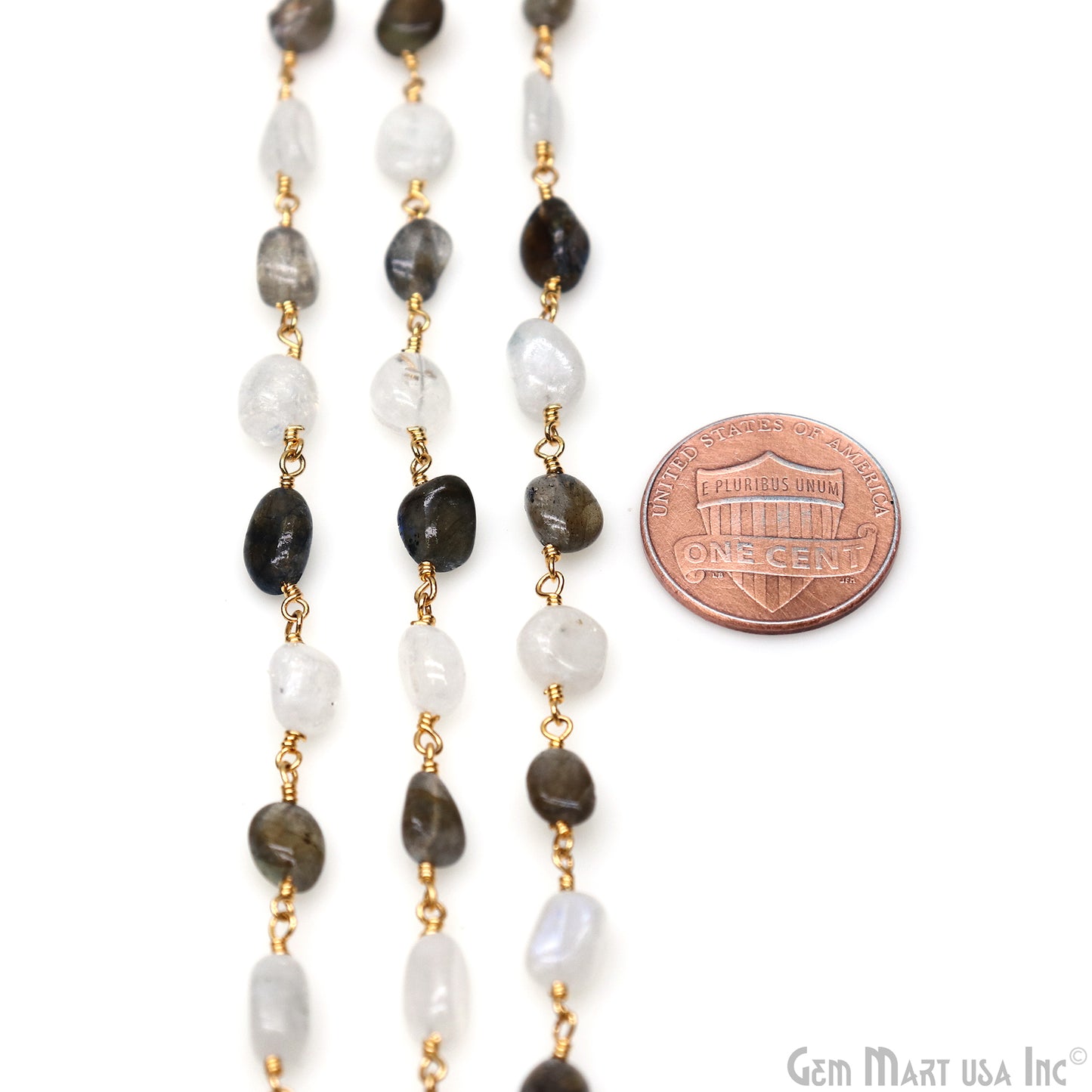 Rainbow Moonstone & Labradorite Tumble Beads 8x5mm Beads Gold Plated Rosary Chain