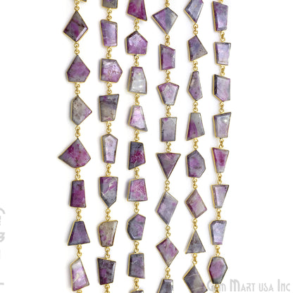 Ruby Ziopsite 15mm Up Faceted Free Form Gold Plated Bezel Connector Link Chain