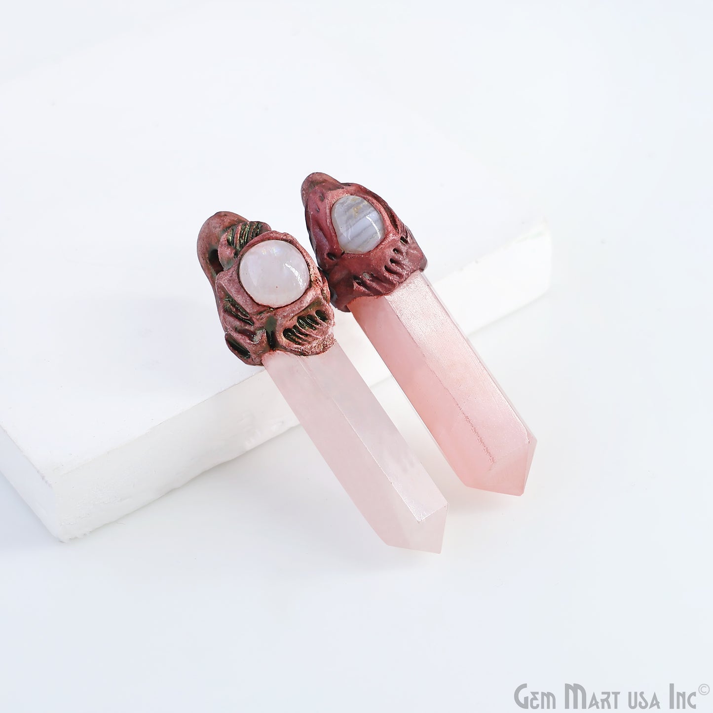 Rose Quartz with Moonstone Polymer Clay Crystal Pendant, Dowsing Clay Single Bail Pendant
