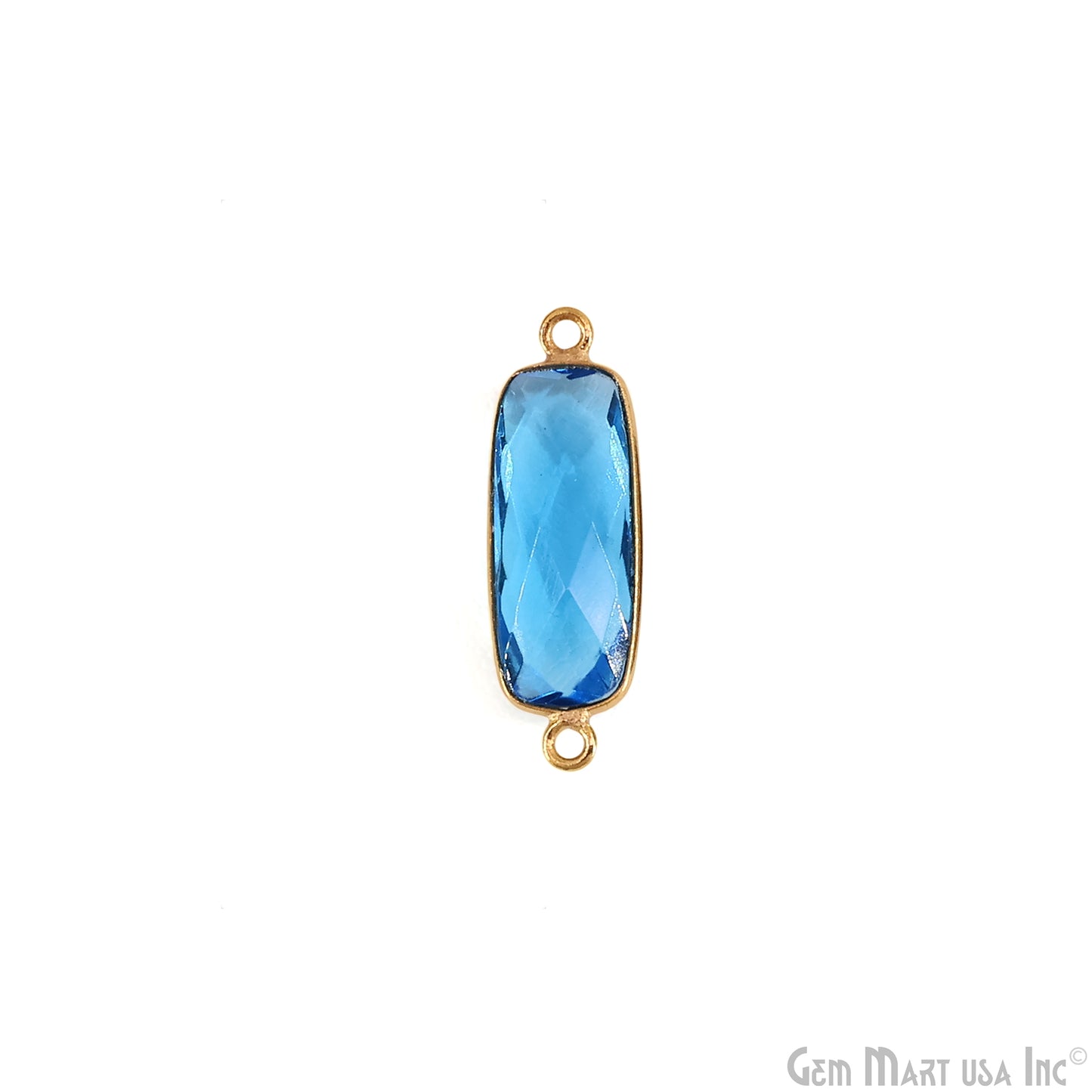 Swiss Blue Topaz 27x9mm Rectangle Faceted Gold Bezel Double Bail Gemstone Connector