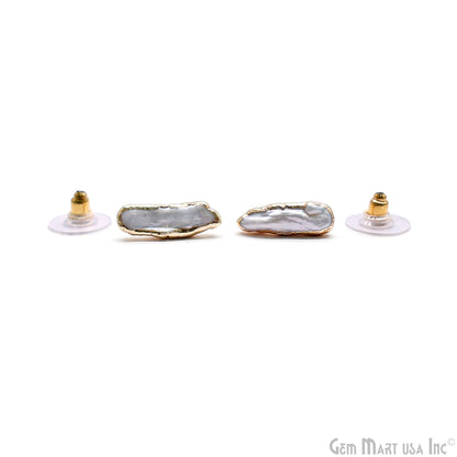 Natural Pearl Rough Gemstone 17x5mm Gold Electroplated Stud Earring