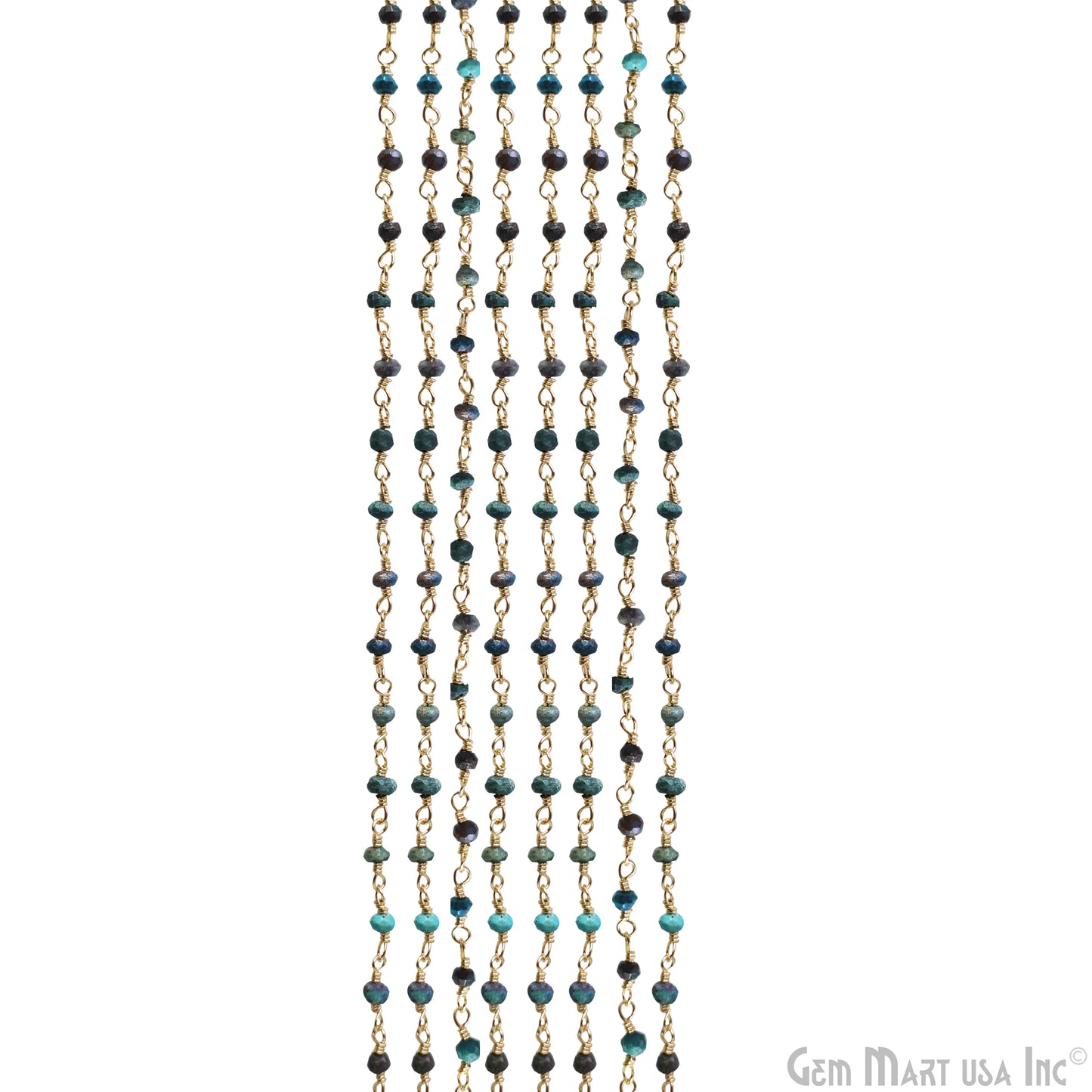 Chrysocolla 2.5-3mm Gold Plated Wire Wrapped Beads Rosary Chain