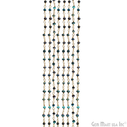 Chrysocolla 2.5-3mm Gold Plated Wire Wrapped Beads Rosary Chain